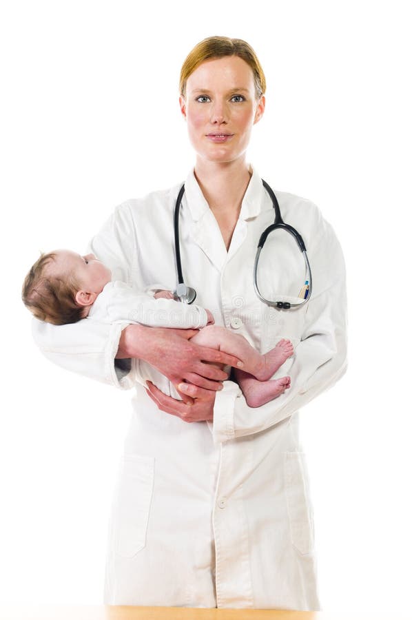 Female pediatrician holding Baby stock images Female pediatrician holding Baby stock images