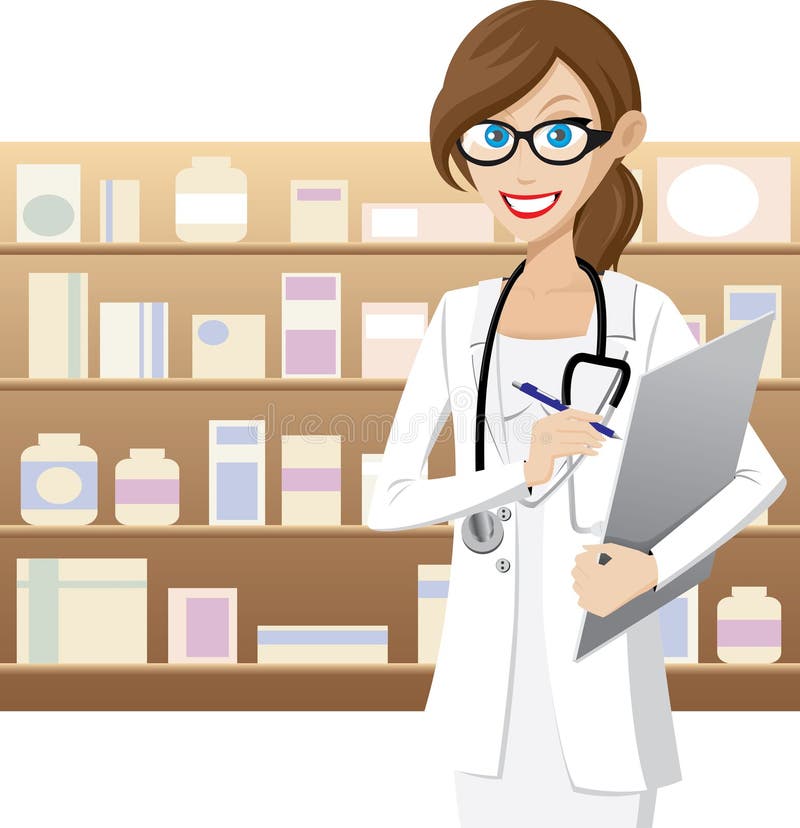 Female pharmacist is checking medicine stock vector illustration Female pharmacist is checking medicine stock vector illustration