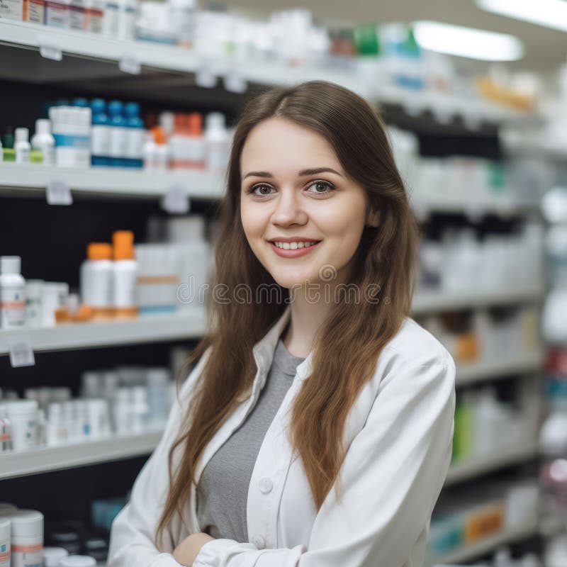 Female Pharmacist in a Drug Store Made with Generative AI Tools Stock