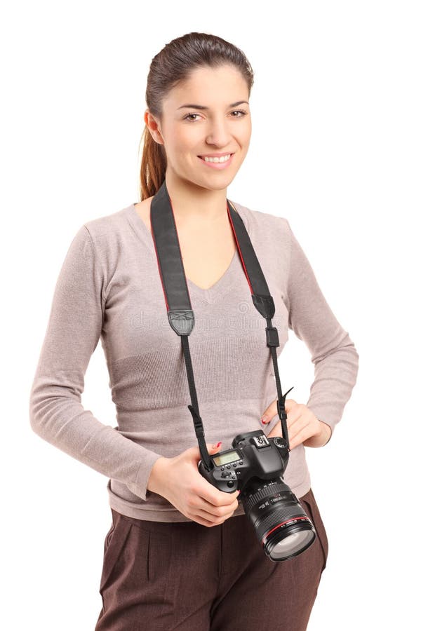 Female Photographer Holding A Camera Stock Image Image Of Beautiful