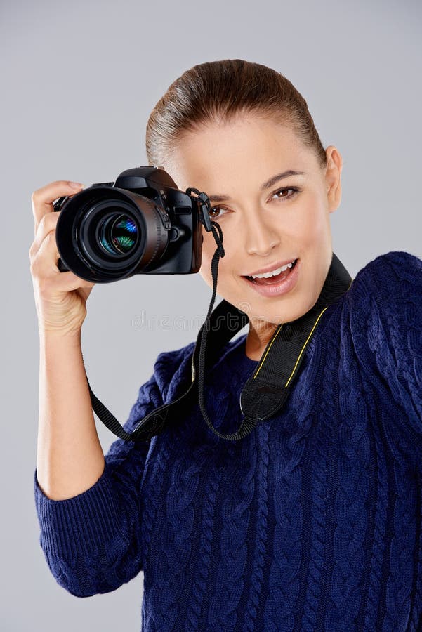 Female Photographer Taking a Photo Stock Image - Image of adult, studio