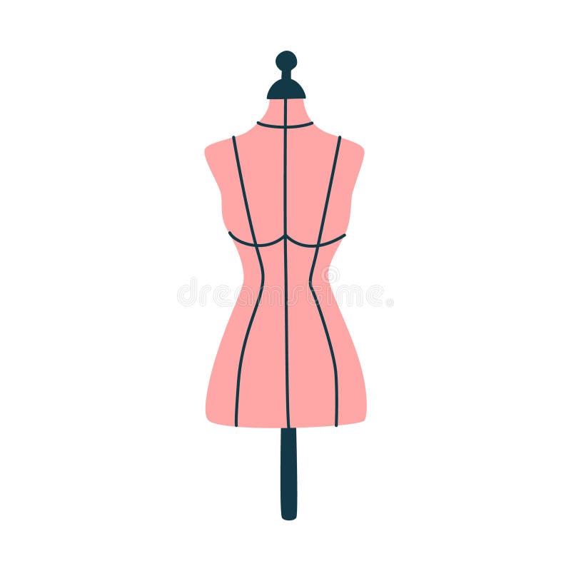 Black & white illustration of female mannequin. Tailor dressmaker dummy.  Vector line icon of dress form. Isolated object Stock Vector