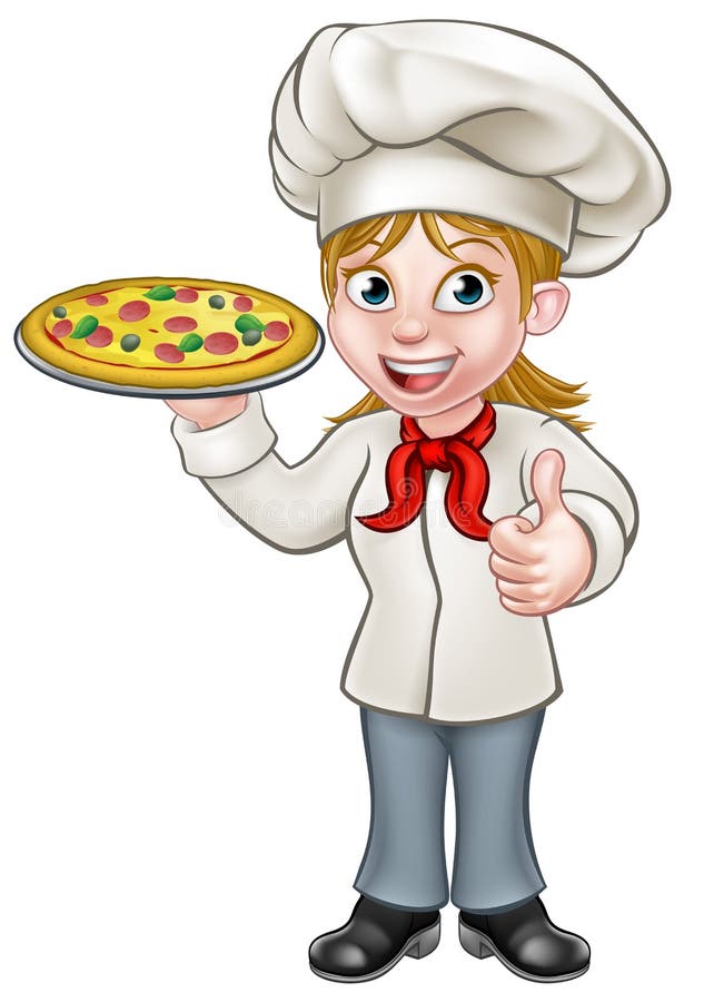 Female Pizza Chef Cartoon Character Stock Vector 