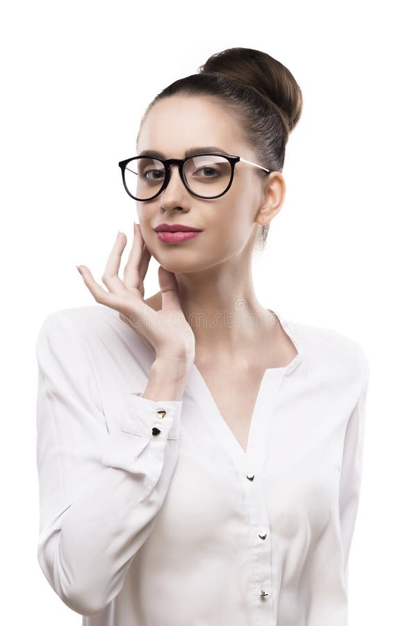 Female Portrait in Glasses on a White Background Stock Photo Image of