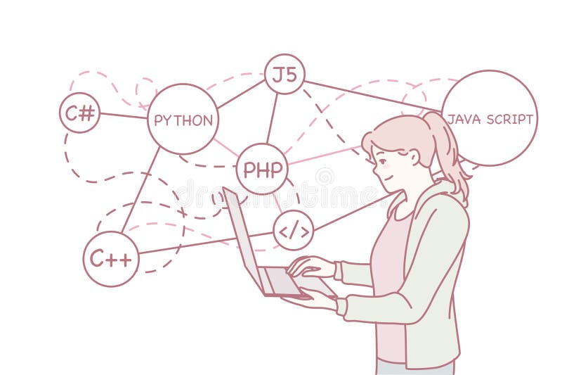Woman programmer writing codes on computer royalty free illustration
