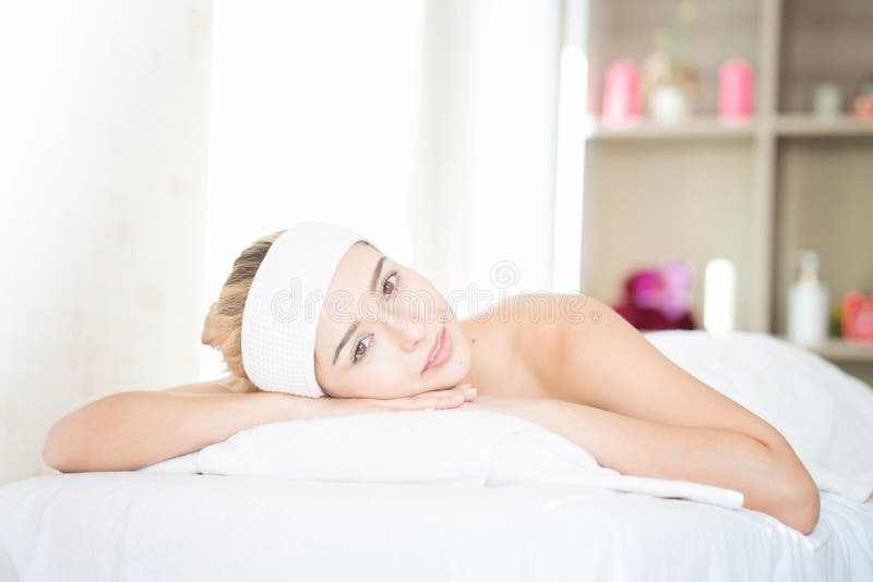 Female Relaxing And Smile Young Woman Relaxing With Hand Spa Massage At Beauty Spa Salon Stock