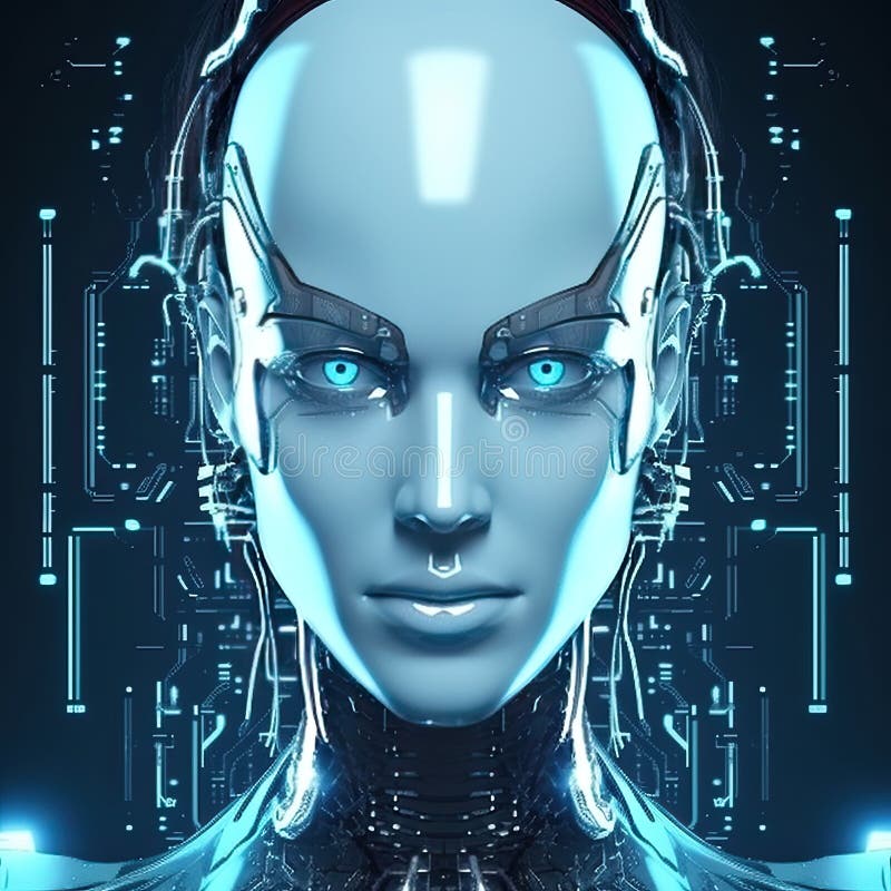 Female Robot Head, Artificial Intelligence Concept. Created by AI Stock ...