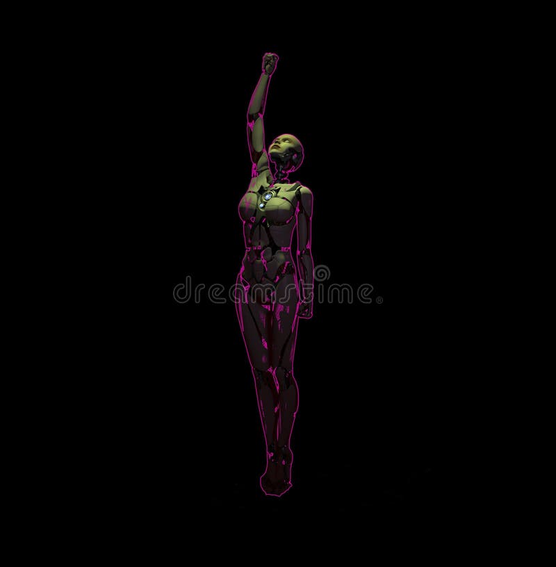 Female robot with neon pink glow