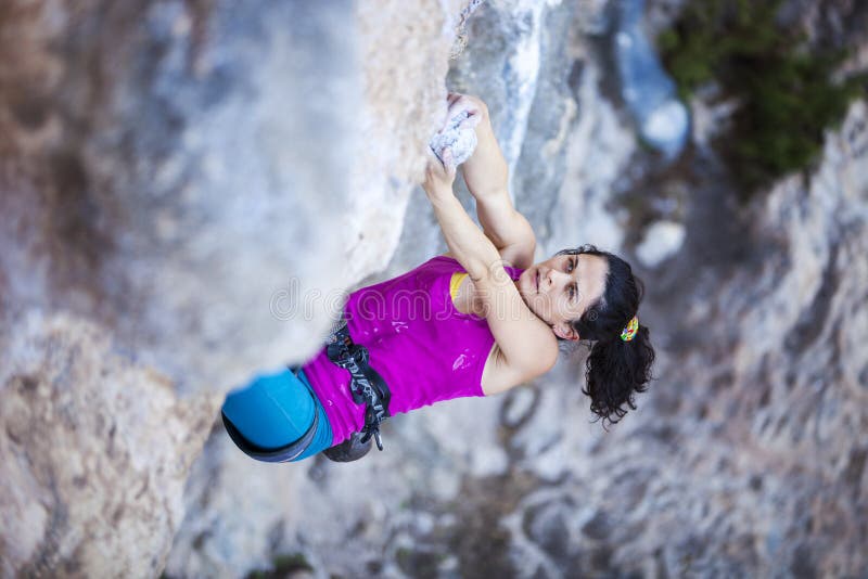 Female Rock Climber on a Cliff Face Stock Photo Image of climb, lead