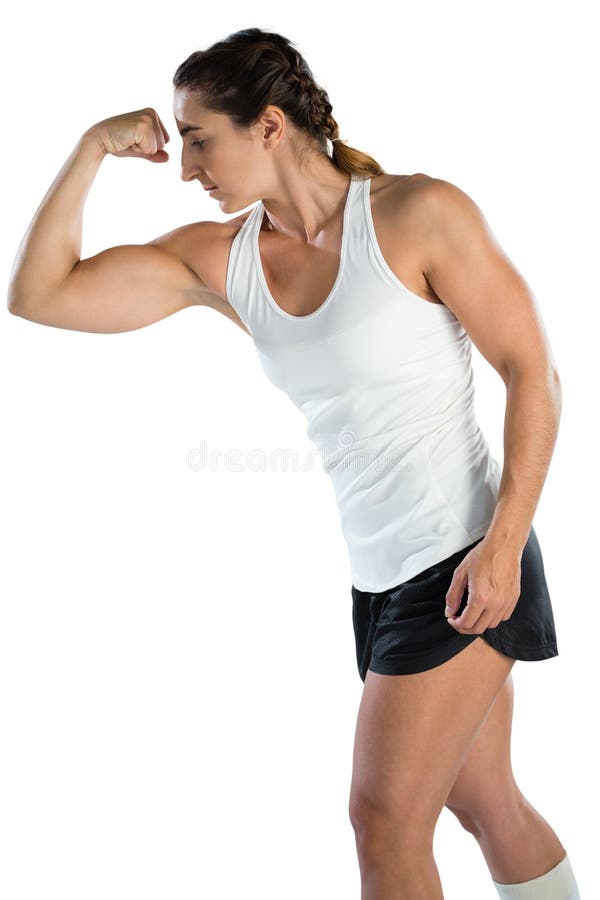 Female Rugby Player Flexing Muscles Stock Photo Image of fist
