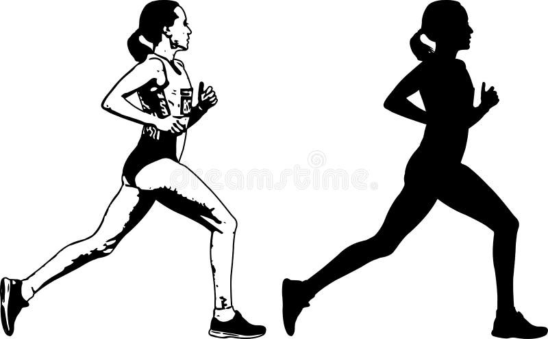 Female runner sketch and silhouette
