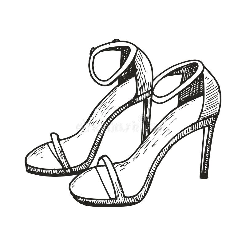 Female Sandals with Heels Drawing. Sketch Vector Illustration Stock ...