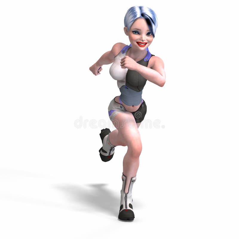 Female scifi heroine running. With Clipping Path