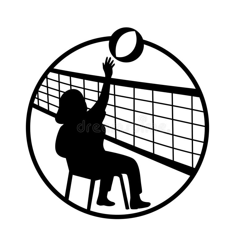 Female Senior Chair Volleyball Player Spiking Ball Over Net Circle ...