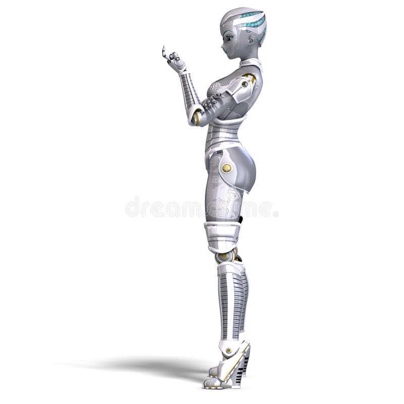 Female metallic robot. 3D rendering with stock illustration