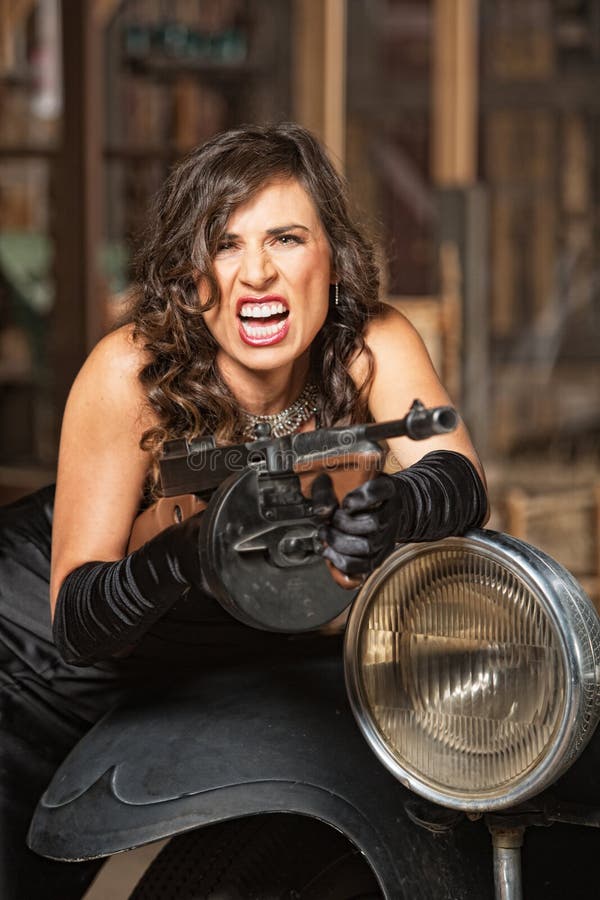 Female Shooting Machine Gun Stock Photo Image of outdoors, gangster