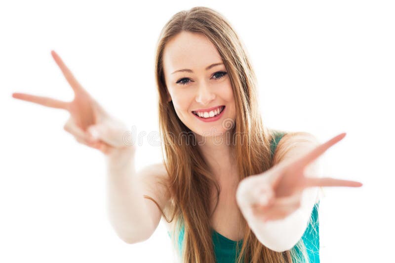 Female showing peace sign royalty free stock image