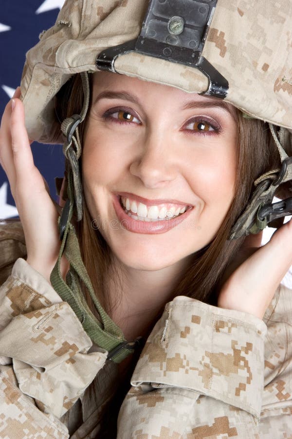 Beautiful smiling female military soldier. Beautiful smiling female military soldier