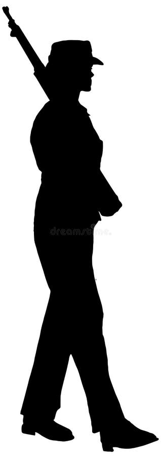 Female soldier marching silhouette in black on white background. Female soldier marching silhouette in black on white background