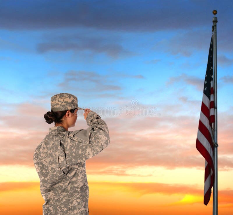 Download Female Soldier Saluting Flag Stock Image - Image of back ...