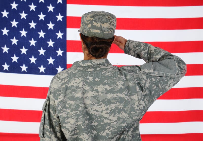 Download Female Soldier Saluting Flag Stock Image - Image of green ...