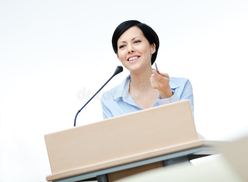 Female speech maker at the board