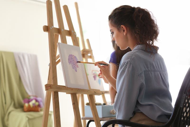 Female Student during Classes in School of Painters Stock Photo Image