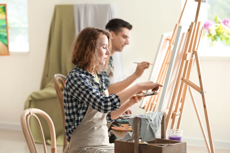 Female Student during Classes in School of Painters Stock Image Image