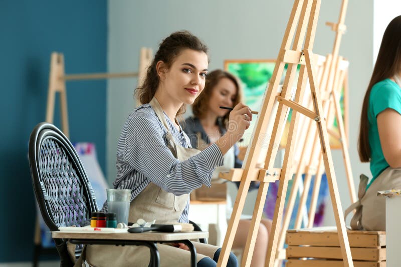 Female Student during Classes in School of Painters Stock Photo Image