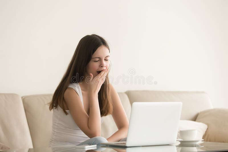 Female student feels lack of sleep and drowsiness