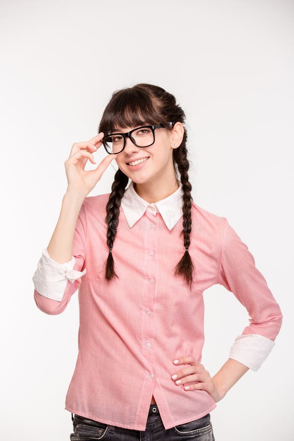 Thong schoolgirl glasses pigtails