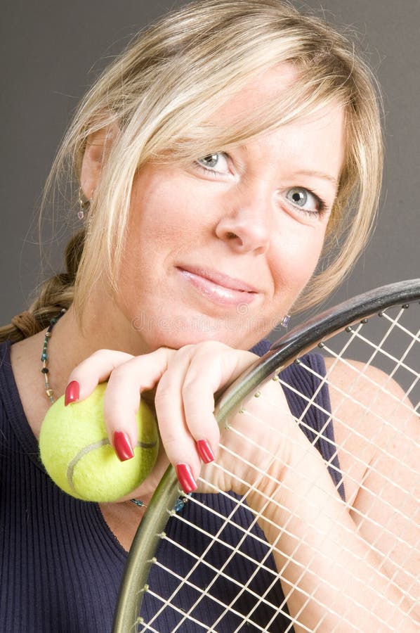 Female tennis player racquet ball healthy