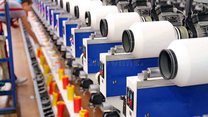 Engineer Examining Thread In Textile Mill Stock Photo Image Of Hall