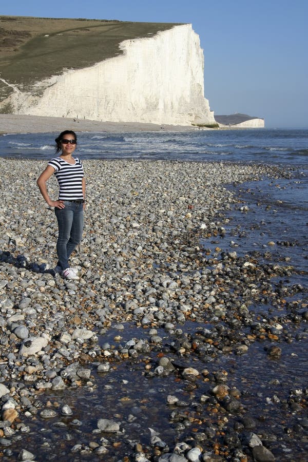 Female tourist seven sisters beach england stock images Female tourist seven sisters beach england stock images