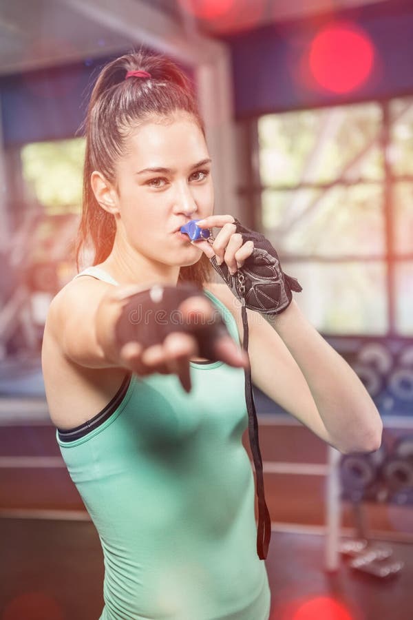Fitness Coach Blowing Whistle Pointing Stock Photos Free & Royalty