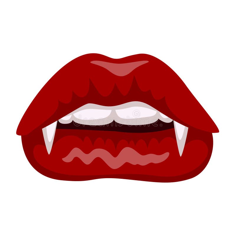 Female vampire lips with fangs icon, sensuality symbol