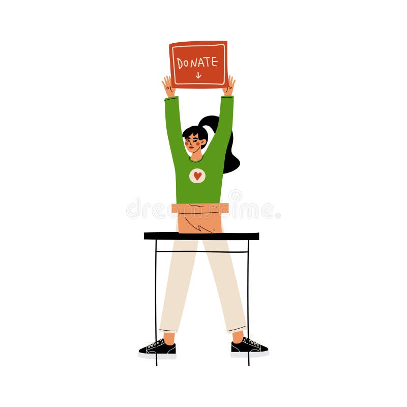 Female Volunteer with Donate Box, Volunteering, Charity and Supporting Vector Illustration stock illustration Female Volunteer with Donate Box, Volunteering, Charity and Supporting Vector Illustration stock illustration