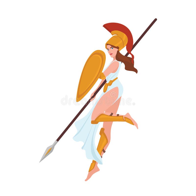 Female warrior, Greek goddess, Amazon or gladiator. Woman holding spear and shield isolated on white background royalty free illustration Female warrior, Greek goddess, Amazon or gladiator. Woman holding spear and shield isolated on white background royalty free illustration