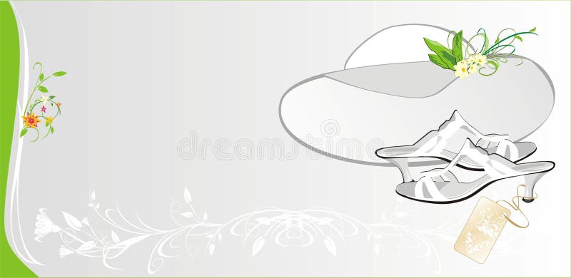 Female white hat and shoes. Fashion card