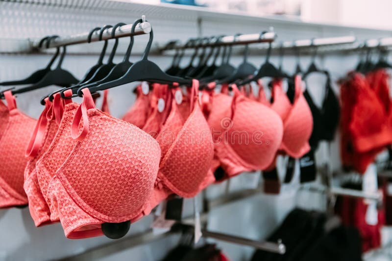 Female Woman Pink Bra Brassiere on Hanger in Store of Shopping C Stock  Image - Image of pink, casual: 103965747