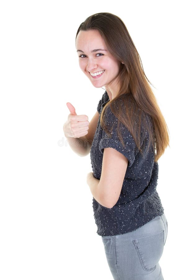 Female young showing thumbs up close up royalty free stock photos
