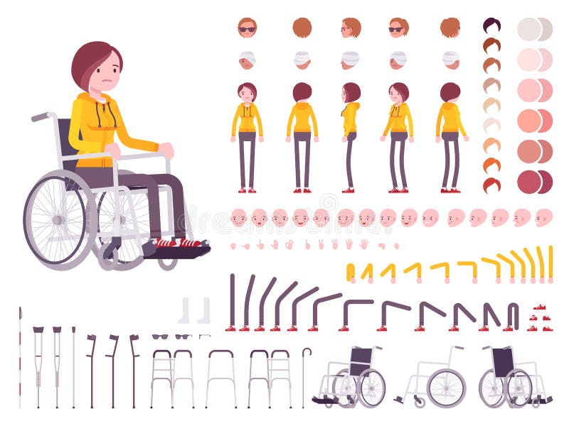 Female young wheelchair user character creation set