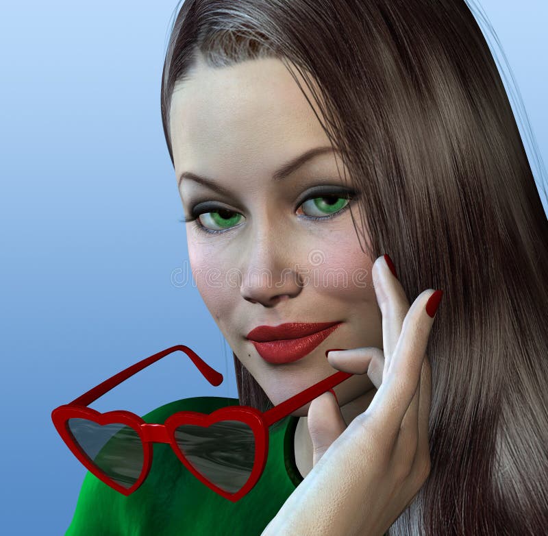 Femeie cu ochelari cu formă de inimă vector illustration