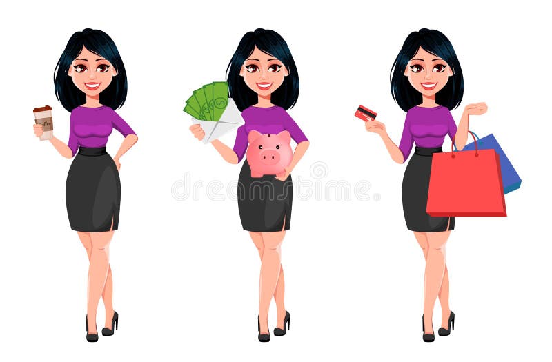 Femeie de afaceri tânără și frumoasă, cu păr negru stock illustration