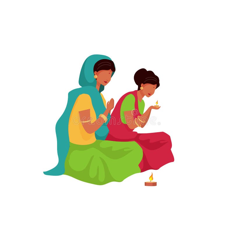 Femeie indiană care se roagă la personajul vectorial în culori plate royalty free illustration