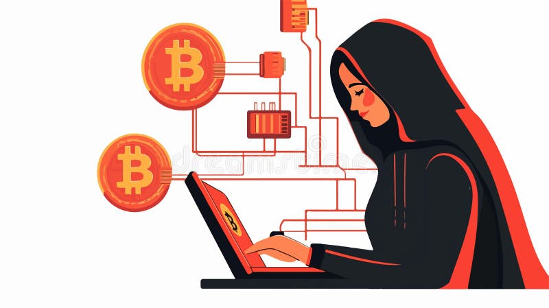 Femeie profesionistă care utilizează un laptop cu sistem de urmărire și avertizare cu cârlig royalty free illustration