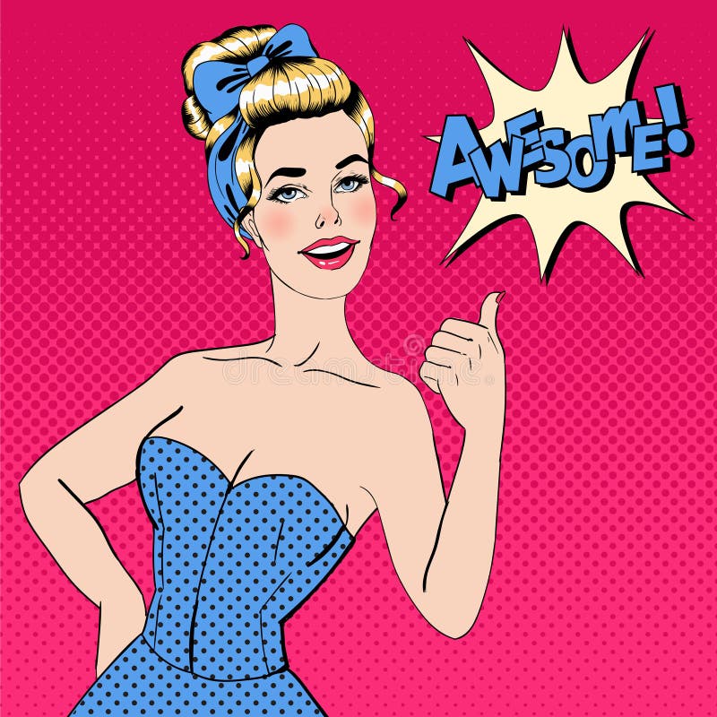 Femeie stil artă pop care gestează minunat cu expresie uimitoare vector illustration