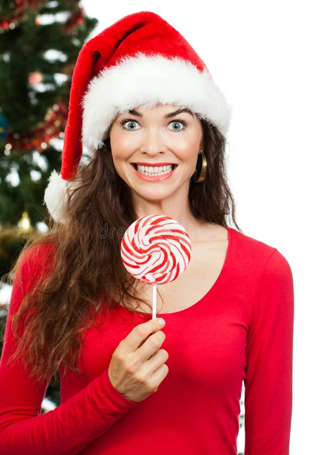 Femeie veselă care ține lollipop stock photos