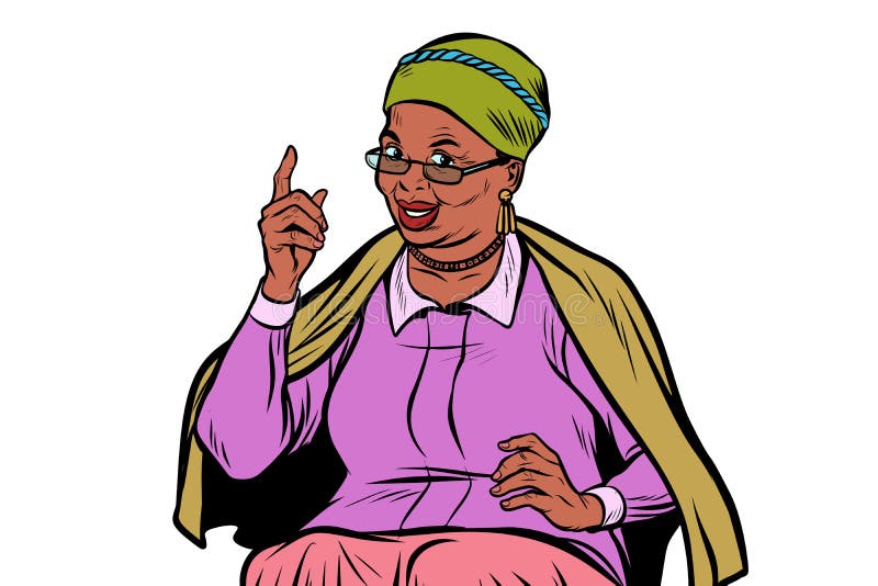 Femeie în vârstă din Africa, arătând cu degetul în sus, izolată pe fundalul alb royalty free illustration