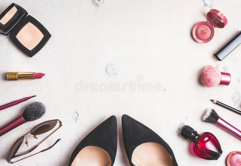Feminine Cosmetic Background Stock Image - Image of accessories, makeup ...